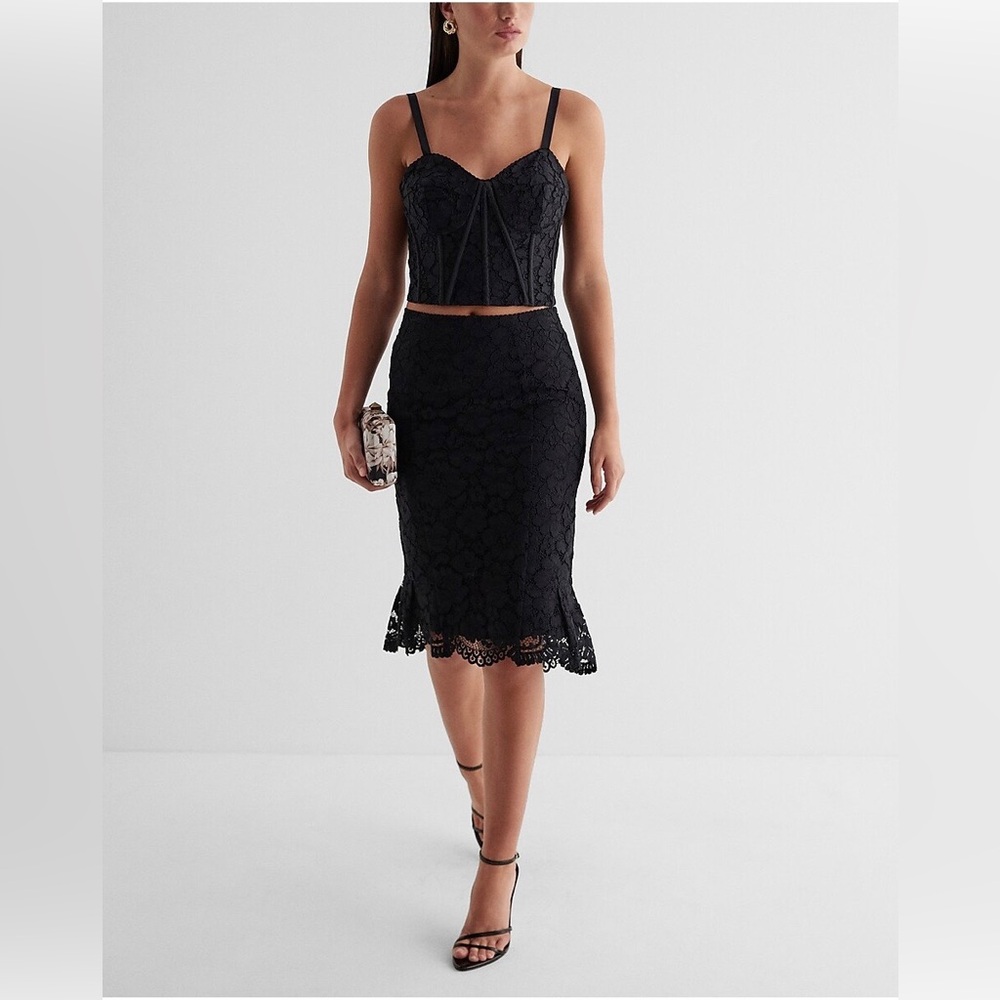 Express High Waisted Lace Peplum Midi Pencil Skirt Size 10 NWT - Picture 15 of 15